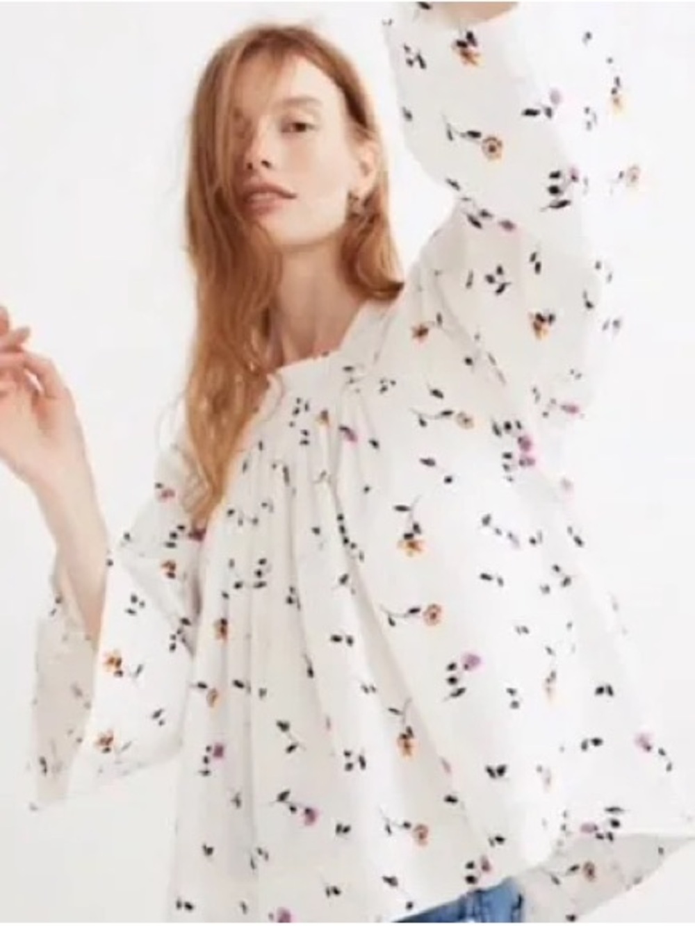 Madewell White Floral Square-Neck Peasant Blouse - Picture 2 of 8